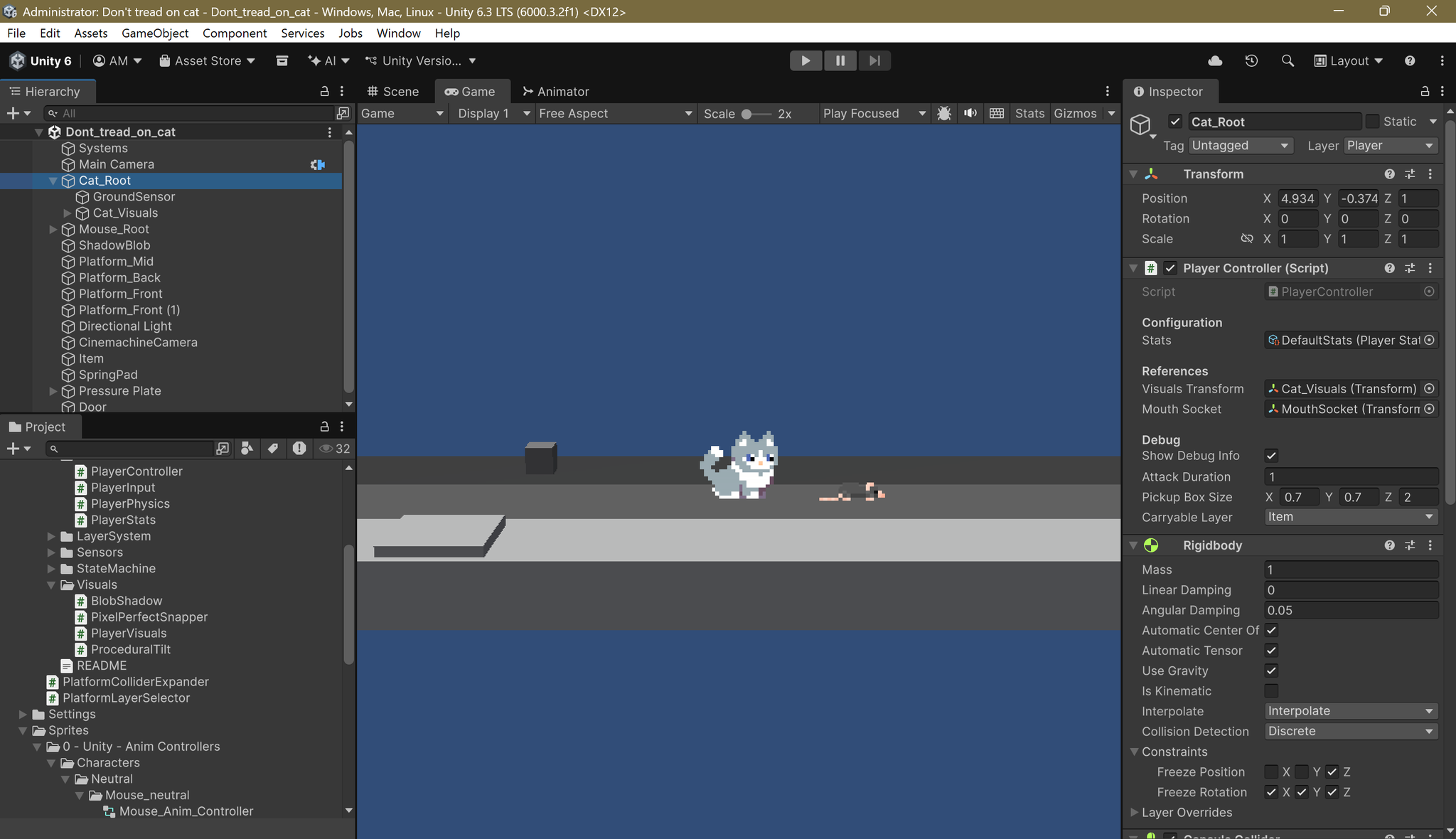 Unity editor showing the running state machine