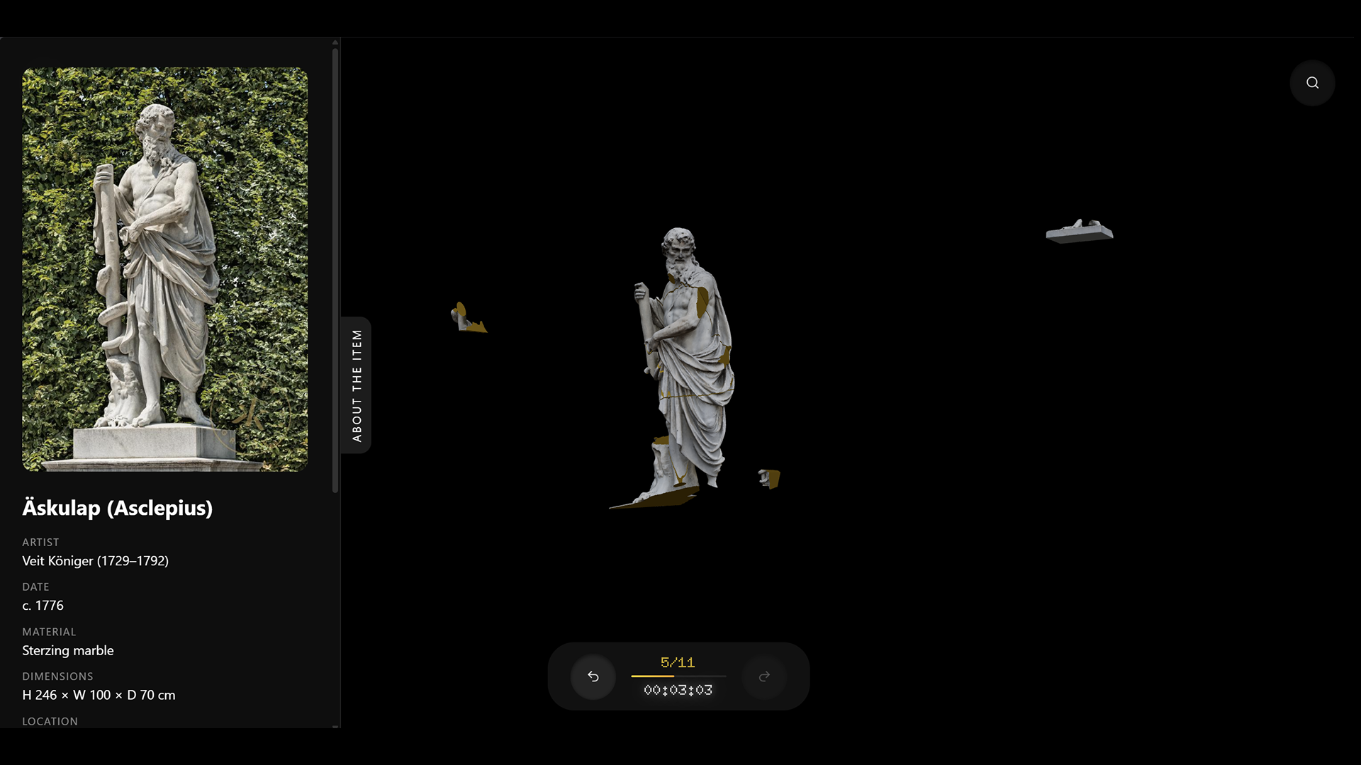 Info panel with museum metadata